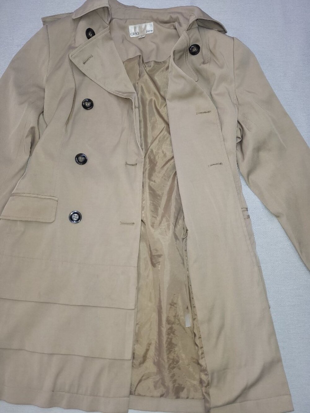 Cleo Petite Women’s Trench Coat Size 4P Beige Double Breasted - Picture 3 of 11